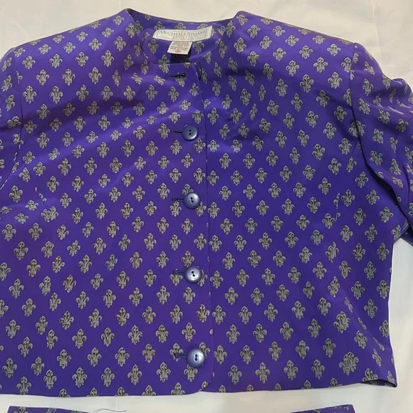 Michelle Stuart Elegant Purple Patterned 2-Piece set Skirt&Jacket Silk size 8 P - Picture 2 of 6